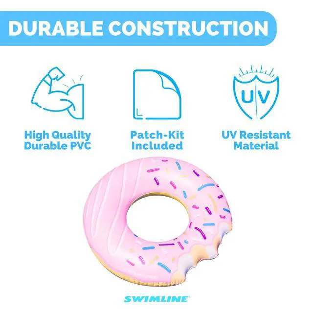 Alt view image 5 of 6 - | Inflatable Pool Ring Float for Adults | 42" | Donut Pink | 42 in donut tube sized for kids to play and adults to lounge; packs down flat for pool, beach, river, or lake