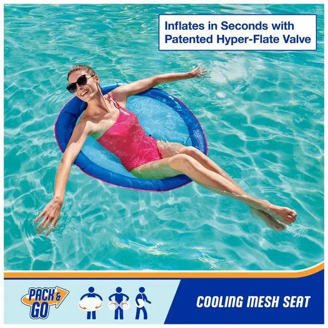 Alt view image 2 of 7 - Spring Float Papasan, Fast-Inflating Round Adult Lounger; Ages 15+ | Patented Fast Inflation for Immediate Use During Travel, Fits Most Adults and Teens, Teens & Adults Can Lounge Comfortably