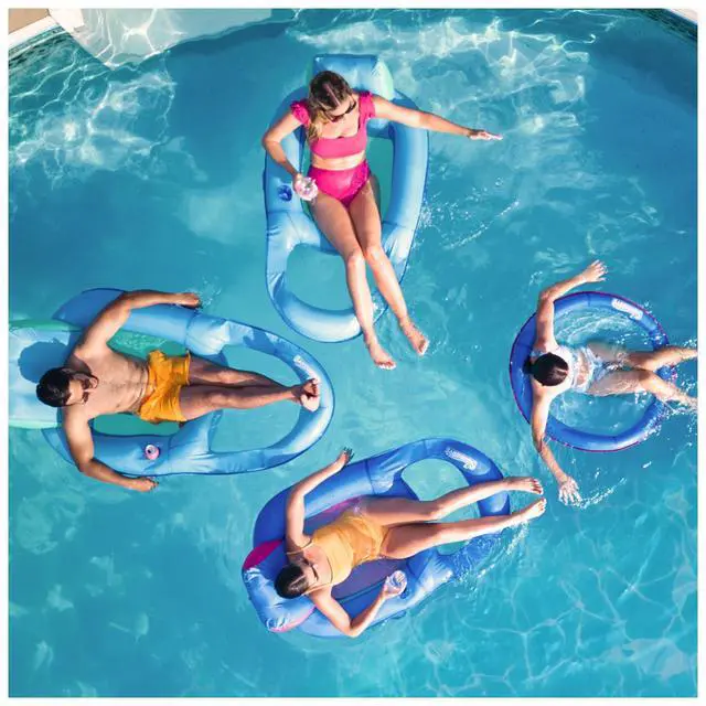 Alt view image 7 of 7 - Spring Float Papasan, Fast-Inflating Round Adult Lounger; Ages 15+ | Patented Fast Inflation for Immediate Use During Travel, Fits Most Adults and Teens, Teens & Adults Can Lounge Comfortably