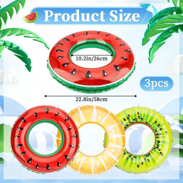 Alt view image 2 of 6 - Pool Tubes, 3 PCS Pool Floats for Kids Pool Tubes Summer Fruit Tubes for Floating Inflatable Swim Rings Round Portable Floaties Inflatable Pool Toys for Girls Boys Pool Beach Lake Summer Party