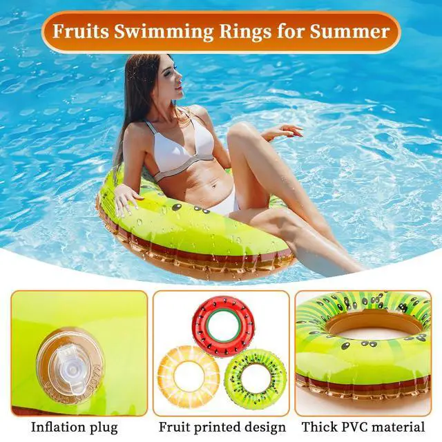Alt view image 3 of 6 - Pool Tubes, 3 PCS Pool Floats for Kids Pool Tubes Summer Fruit Tubes for Floating Inflatable Swim Rings Round Portable Floaties Inflatable Pool Toys for Girls Boys Pool Beach Lake Summer Party