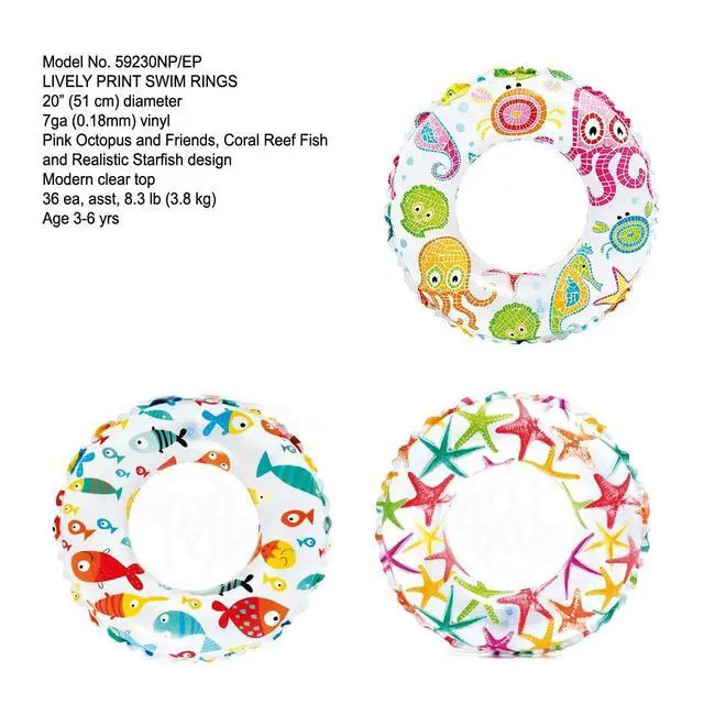 Alt view image 2 of 6 - Recreation 59230EP Lively Print Swim Ring 20", Assorted Designs, Multi