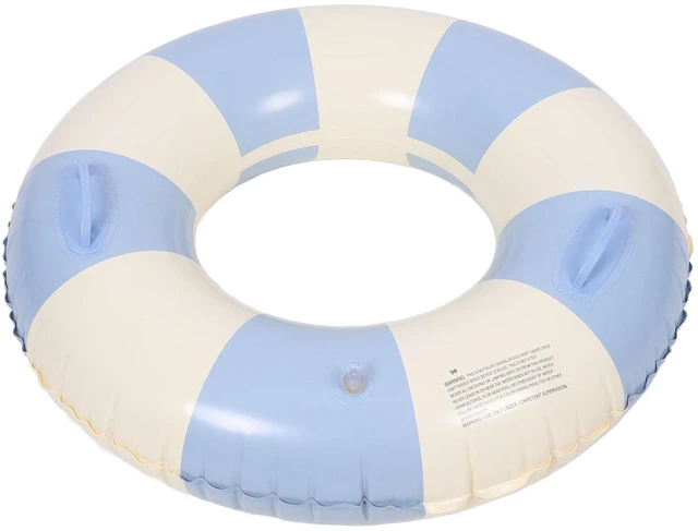 Main image of Inflatable Swim Circle with Handles, Adult Pool, Vintage Blue Striped Swim Ring for Pool and Beach Use