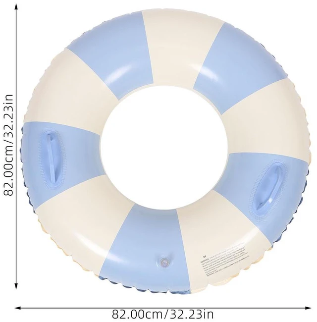 Alt view image 2 of 7 - Inflatable Swim Circle with Handles, Adult Pool, Vintage Blue Striped Swim Ring for Pool and Beach Use