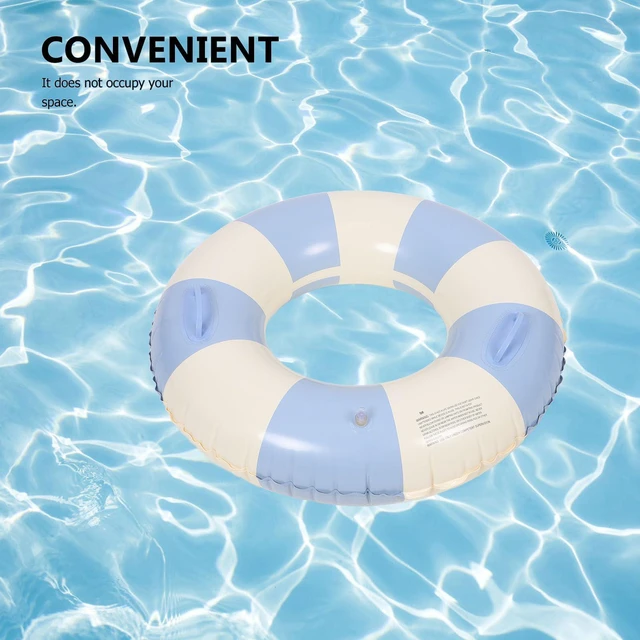 Alt view image 4 of 7 - Inflatable Swim Circle with Handles, Adult Pool, Vintage Blue Striped Swim Ring for Pool and Beach Use