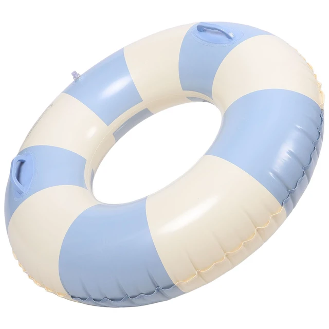 Alt view image 3 of 7 - Inflatable Swim Circle with Handles, Adult Pool, Vintage Blue Striped Swim Ring for Pool and Beach Use
