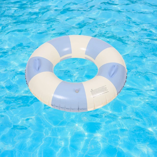 Alt view image 7 of 7 - Inflatable Swim Circle with Handles, Adult Pool, Vintage Blue Striped Swim Ring for Pool and Beach Use