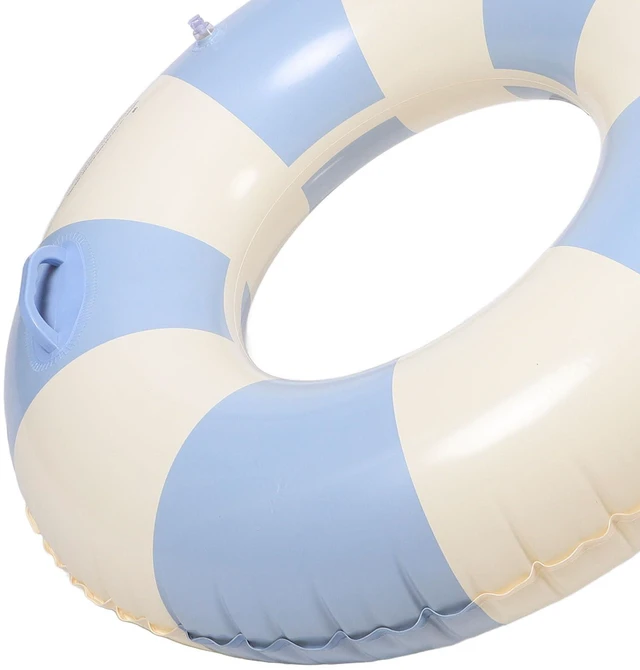 Alt view image 6 of 7 - Inflatable Swim Circle with Handles, Adult Pool, Vintage Blue Striped Swim Ring for Pool and Beach Use