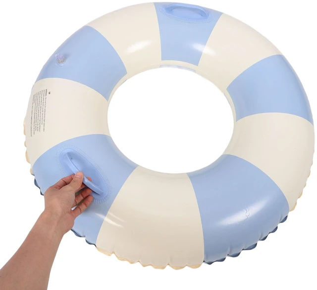 Alt view image 5 of 7 - Inflatable Swim Circle with Handles, Adult Pool, Vintage Blue Striped Swim Ring for Pool and Beach Use