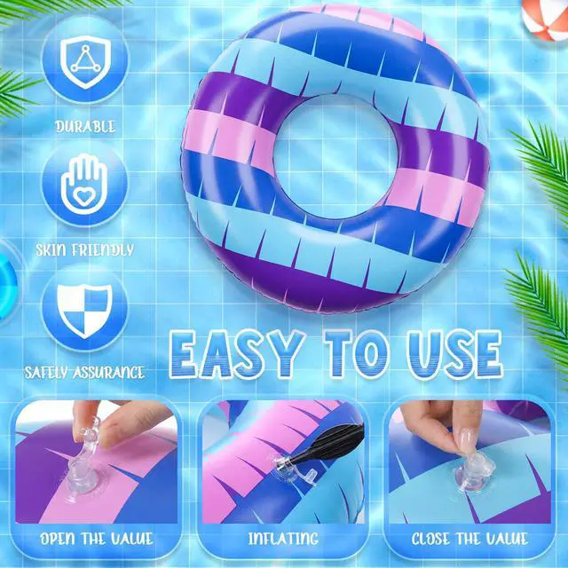 Alt view image 3 of 7 - 4 Pack Video Game Pool Floats 22.83 Inch Inflatable Video Game Blue Purple Pink Pool Inner Tubes Swim Rings for Swimming Beach Summer Party Favors Outdoors