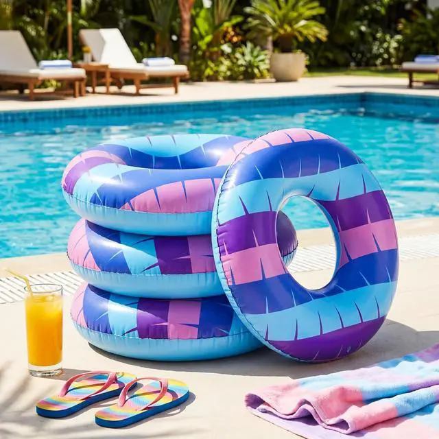 Alt view image 4 of 7 - 4 Pack Video Game Pool Floats 22.83 Inch Inflatable Video Game Blue Purple Pink Pool Inner Tubes Swim Rings for Swimming Beach Summer Party Favors Outdoors