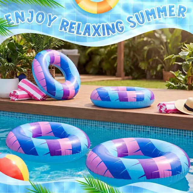Alt view image 5 of 7 - 4 Pack Video Game Pool Floats 22.83 Inch Inflatable Video Game Blue Purple Pink Pool Inner Tubes Swim Rings for Swimming Beach Summer Party Favors Outdoors