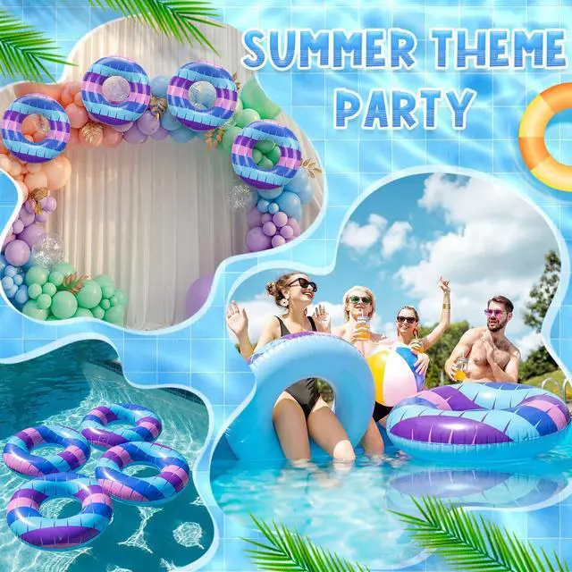 Alt view image 6 of 7 - 4 Pack Video Game Pool Floats 22.83 Inch Inflatable Video Game Blue Purple Pink Pool Inner Tubes Swim Rings for Swimming Beach Summer Party Favors Outdoors