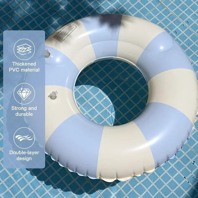 Alt view image 3 of 7 - Swim Ring for Kids & Adults, 30" Pool Float Tube with Cute Striped Design, Durable Thick PVC Leak-Proof Swimming Ring for Beach Pool Party Summer Water Fun (Blue)