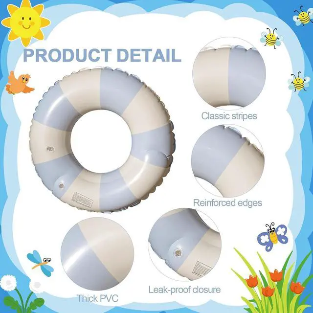 Alt view image 6 of 7 - Swim Ring for Kids & Adults, 30" Pool Float Tube with Cute Striped Design, Durable Thick PVC Leak-Proof Swimming Ring for Beach Pool Party Summer Water Fun (Blue)