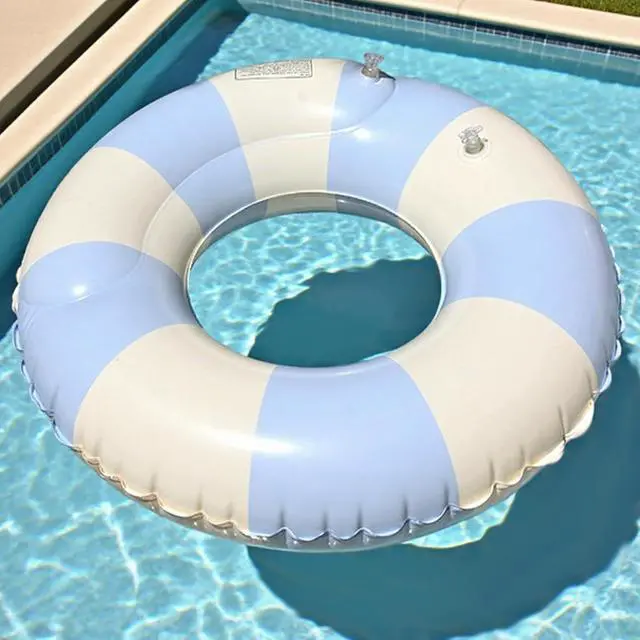 Alt view image 5 of 7 - Swim Ring for Kids & Adults, 30" Pool Float Tube with Cute Striped Design, Durable Thick PVC Leak-Proof Swimming Ring for Beach Pool Party Summer Water Fun (Blue)