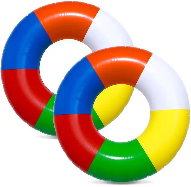 Main image of 2 Pcs Inflatable Swimming Float Tools 35Inch Rainbow Striped Swim Rings Beach Pool Floats Pool Tube Rings Loungers Tube for Adults Toddler Lake River Ocean Summer Beach Party Favors Gifts
