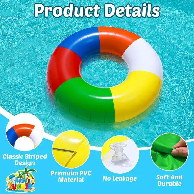 Alt view image 3 of 6 - 2 Pcs Inflatable Swimming Float Tools 35Inch Rainbow Striped Swim Rings Beach Pool Floats Pool Tube Rings Loungers Tube for Adults Toddler Lake River Ocean Summer Beach Party Favors Gifts
