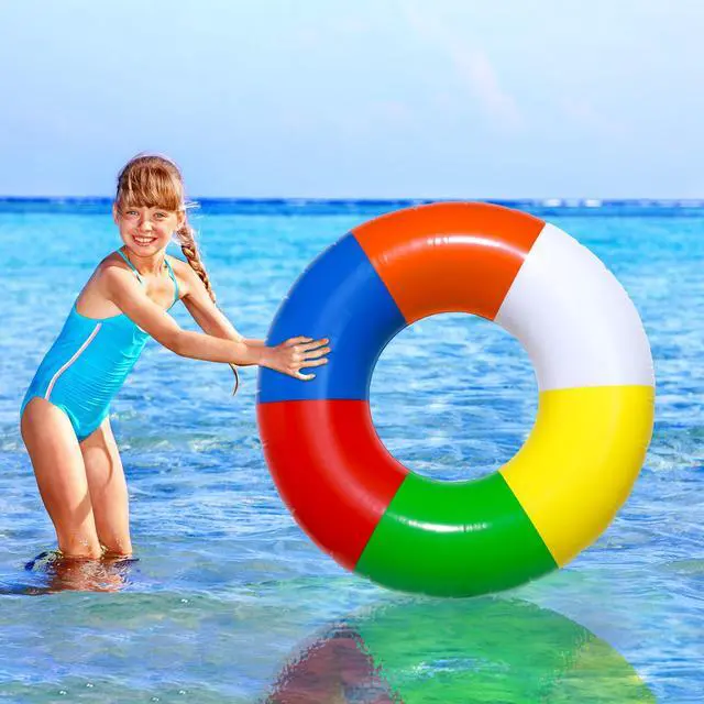 Alt view image 6 of 6 - 2 Pcs Inflatable Swimming Float Tools 35Inch Rainbow Striped Swim Rings Beach Pool Floats Pool Tube Rings Loungers Tube for Adults Toddler Lake River Ocean Summer Beach Party Favors Gifts