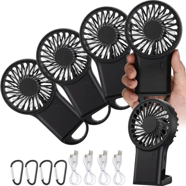 Main image of 4 Pcs Portable Mni Fan, Black, 4 Pcs | 3 Speeds Rechargeable Handheld with D Hook, Desk Cooling for Outdoor Travel, Compact Lightweight Design for Summer Use