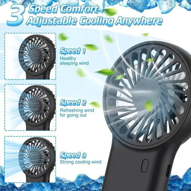Alt view image 5 of 7 - 4 Pcs Portable Mni Fan, Black, 4 Pcs | 3 Speeds Rechargeable Handheld with D Hook, Desk Cooling for Outdoor Travel, Compact Lightweight Design for Summer Use