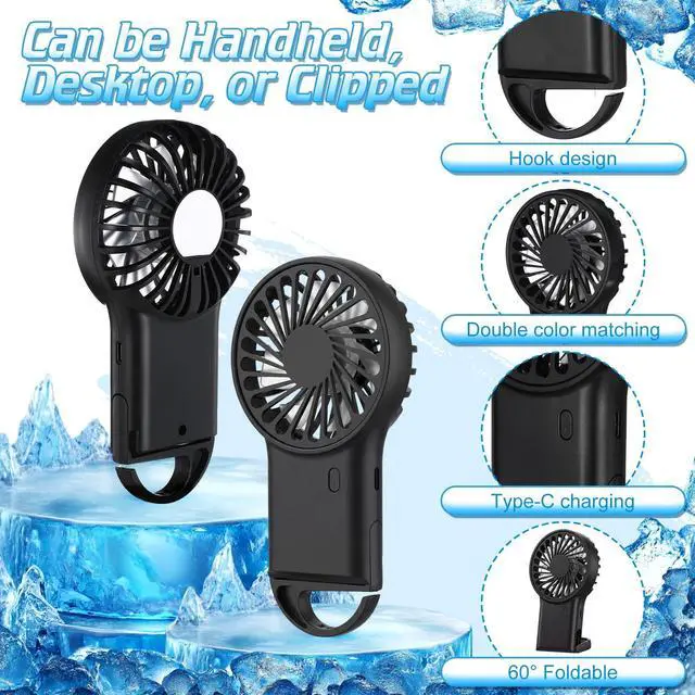 Alt view image 6 of 7 - 4 Pcs Portable Mni Fan, Black, 4 Pcs | 3 Speeds Rechargeable Handheld with D Hook, Desk Cooling for Outdoor Travel, Compact Lightweight Design for Summer Use