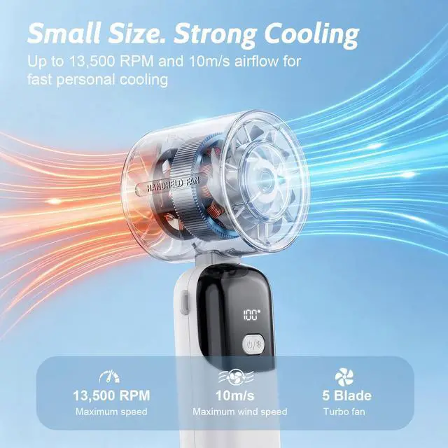 Alt view image 3 of 7 - 5000mAh Portable Handheld Fan, USB-C Rechargeable Mini Fan with 100 Speeds | 5000mAh Portable Handheld Fan, USB-C Rechargeable Mini Fan with 100 Speeds