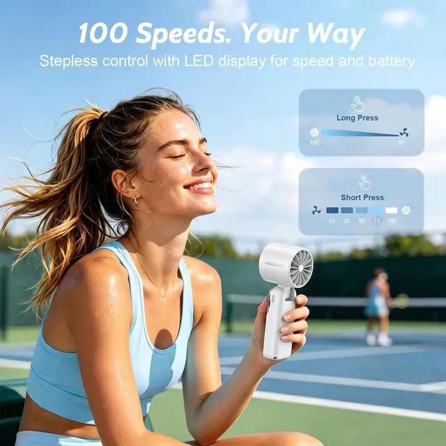 Alt view image 4 of 7 - 5000mAh Portable Handheld Fan, USB-C Rechargeable Mini Fan with 100 Speeds | 5000mAh Portable Handheld Fan, USB-C Rechargeable Mini Fan with 100 Speeds