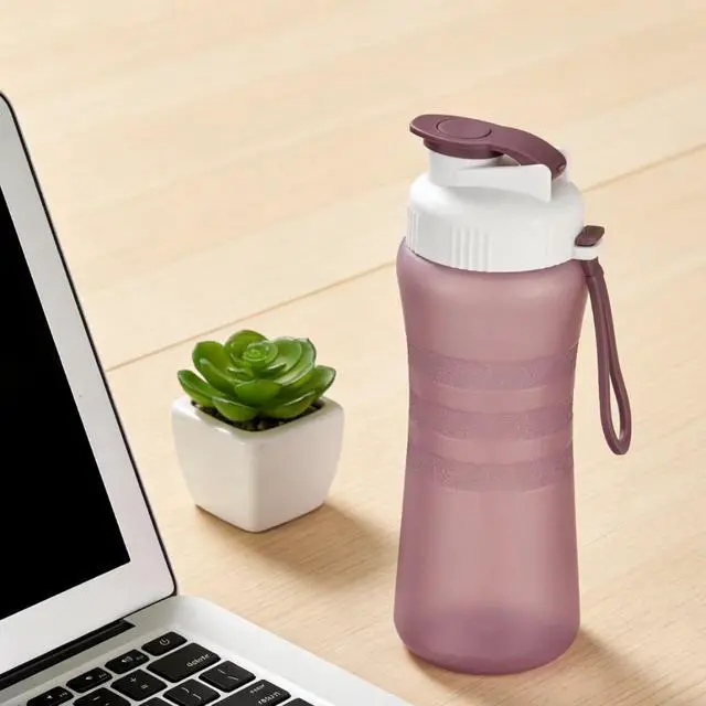 Alt view image 3 of 7 - Sports Water Bottle, BPA-Free PP, Leakproof Flip-Top Lid with Carry Strap, 17 oz, for Gym, Hiking, and Everyday Use (Purple)