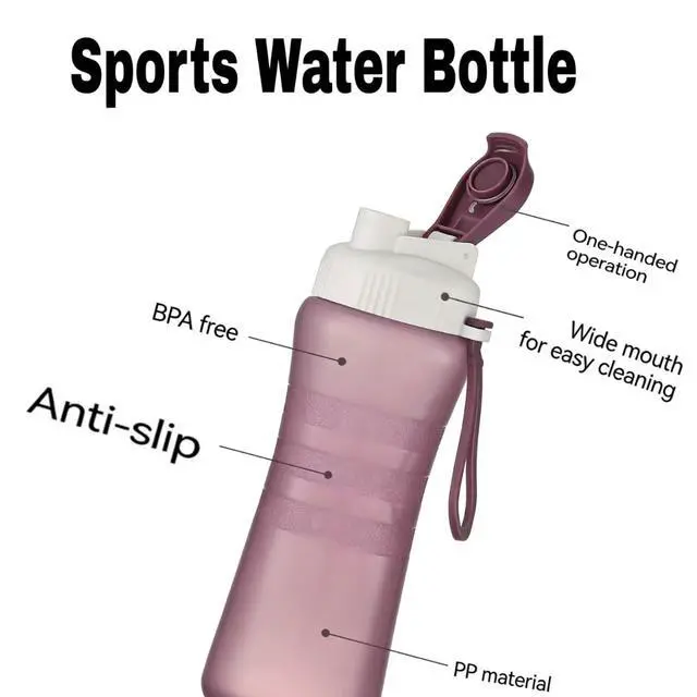 Alt view image 7 of 7 - Sports Water Bottle, BPA-Free PP, Leakproof Flip-Top Lid with Carry Strap, 17 oz, for Gym, Hiking, and Everyday Use (Purple)