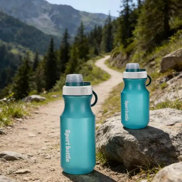 Alt view image 2 of 7 - 2 PCS Set Plastic Water Bottles, Sports Water Bottles with Leak-Proof Lid, Lightweight Reusable Water Bottles for Running,Gym, School, Travel, BPA Free,Leak Proof (Blue(13oz+20oz)
