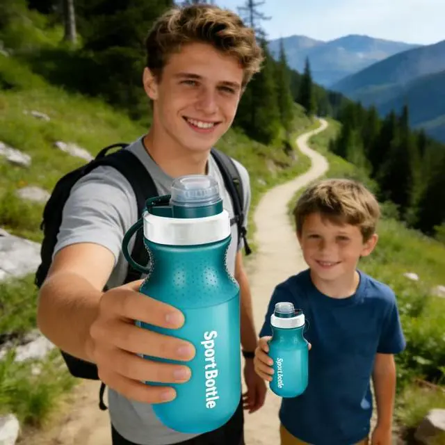 Alt view image 3 of 7 - 2 PCS Set Plastic Water Bottles, Sports Water Bottles with Leak-Proof Lid, Lightweight Reusable Water Bottles for Running,Gym, School, Travel, BPA Free,Leak Proof (Blue(13oz+20oz)