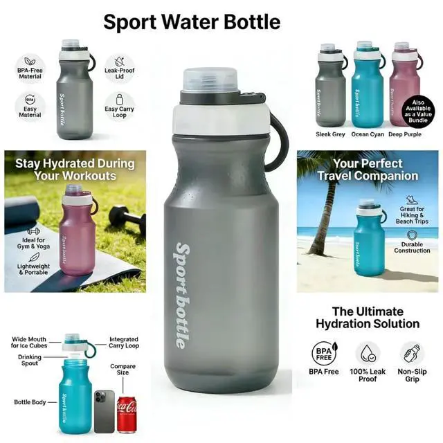 Alt view image 5 of 7 - 2 PCS Set Plastic Water Bottles, Sports Water Bottles with Leak-Proof Lid, Lightweight Reusable Water Bottles for Running,Gym, School, Travel, BPA Free,Leak Proof (Blue(13oz+20oz)