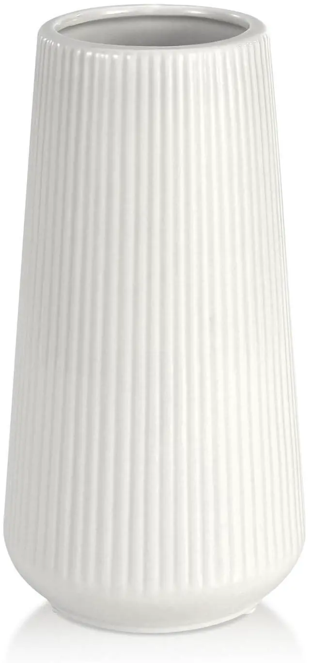 Main image of White Ceramic Vase, Small Cute Flower Vase for Pampas Grass, Home, Living Room, Dining Table, Farmhouse, Office Decor, Bedroom, Table, and Kitchen Shelf (White)