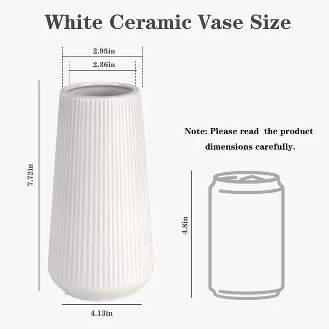 Alt view image 2 of 7 - White Ceramic Vase, Small Cute Flower Vase for Pampas Grass, Home, Living Room, Dining Table, Farmhouse, Office Decor, Bedroom, Table, and Kitchen Shelf (White)