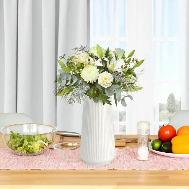 Alt view image 6 of 7 - White Ceramic Vase, Small Cute Flower Vase for Pampas Grass, Home, Living Room, Dining Table, Farmhouse, Office Decor, Bedroom, Table, and Kitchen Shelf (White)