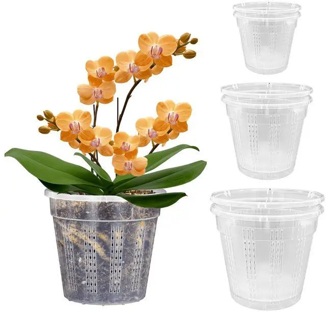 Main image of Orchid Pot, 2 Each of 4.3",5.5",6.1" Orchid Pots with Holes, Orchid Pots for Repotting, Plastic Orchid Planter for Indoor Outdoor Plants (2 Each of 4.3",5.5",6.1")