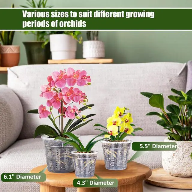Alt view image 2 of 7 - Orchid Pot, 2 Each of 4.3",5.5",6.1" Orchid Pots with Holes, Orchid Pots for Repotting, Plastic Orchid Planter for Indoor Outdoor Plants (2 Each of 4.3",5.5",6.1")