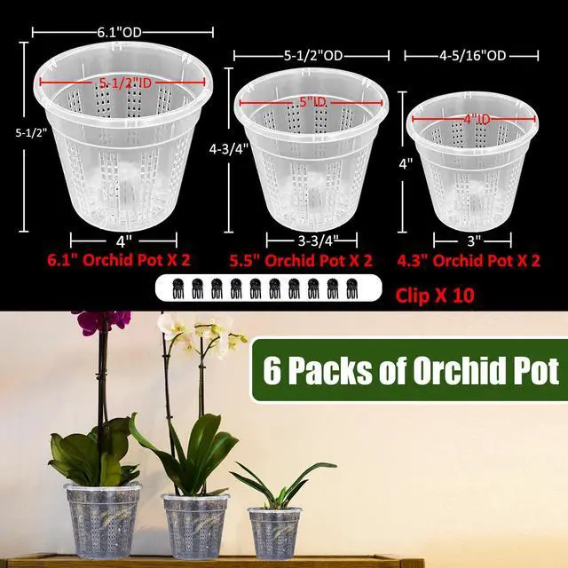 Alt view image 6 of 7 - Orchid Pot, 2 Each of 4.3",5.5",6.1" Orchid Pots with Holes, Orchid Pots for Repotting, Plastic Orchid Planter for Indoor Outdoor Plants (2 Each of 4.3",5.5",6.1")