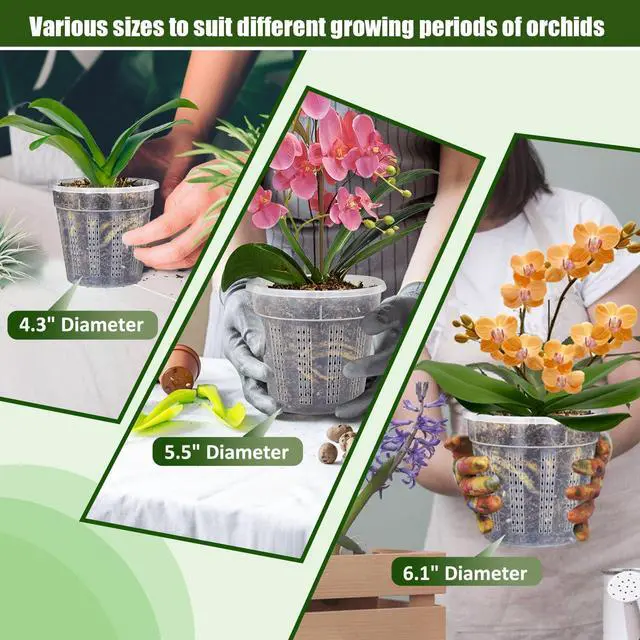 Alt view image 7 of 7 - Orchid Pot, 2 Each of 4.3",5.5",6.1" Orchid Pots with Holes, Orchid Pots for Repotting, Plastic Orchid Planter for Indoor Outdoor Plants (2 Each of 4.3",5.5",6.1")