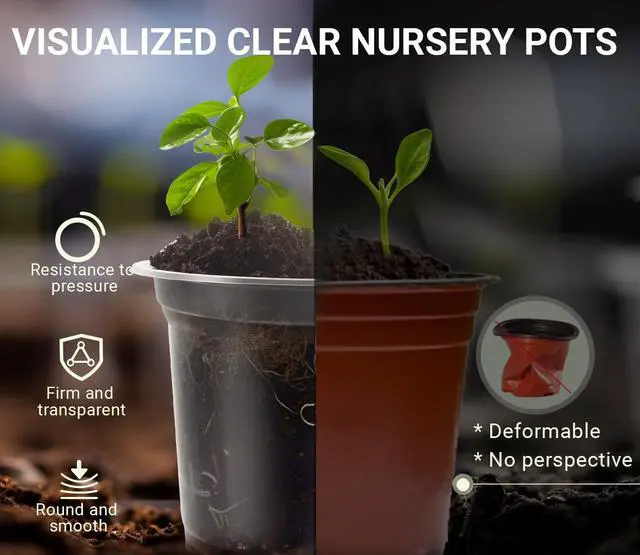 Alt view image 3 of 7 - 30 Pack Clear Nursery Plant Pots, 3.5/4/5 In with Drainage Holes, 20 Labels | High Transparency (Clear View of Root Growth), Variety Pack, Good Drainage, 20 Pack Easy-ID Plant Labels