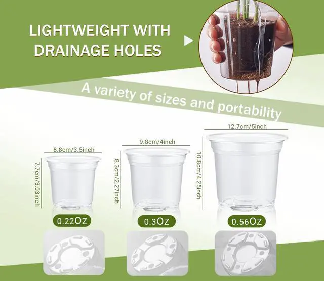 Alt view image 5 of 7 - 30 Pack Clear Nursery Plant Pots, 3.5/4/5 In with Drainage Holes, 20 Labels | High Transparency (Clear View of Root Growth), Variety Pack, Good Drainage, 20 Pack Easy-ID Plant Labels