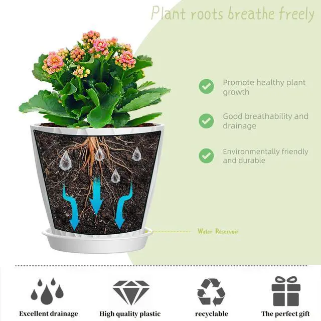 Alt view image 4 of 7 - 4 Inch Plant Pots, 6 Pack Indoor Flower Pots, Planters with Drainage Holes and Trays for Orchids, Violets, Succulents, Herbs, and Other Plants,White