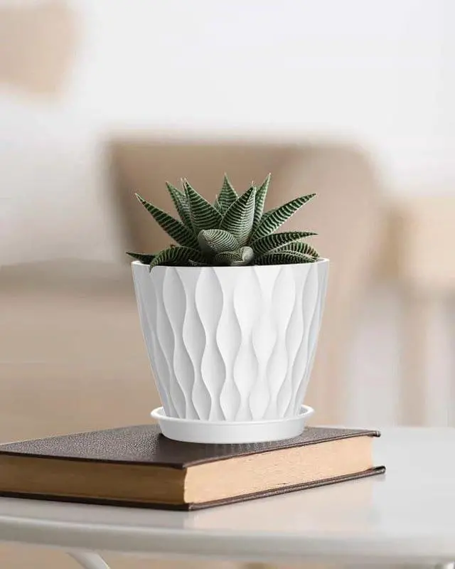 Alt view image 7 of 7 - 4 Inch Plant Pots, 6 Pack Indoor Flower Pots, Planters with Drainage Holes and Trays for Orchids, Violets, Succulents, Herbs, and Other Plants,White