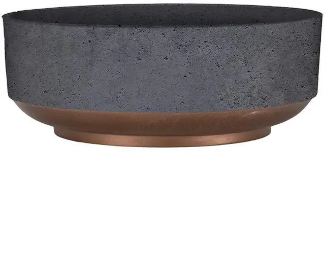 Main image of 8 Inch Round Plastic Succulent Capri Bowl 8"x8"x3" in Faux Concrete Color with Copper Band | Decorative Plastic Indoor Flower & Succulent Planter Pot with Drain Plug Hole, Faux Concrete Finish