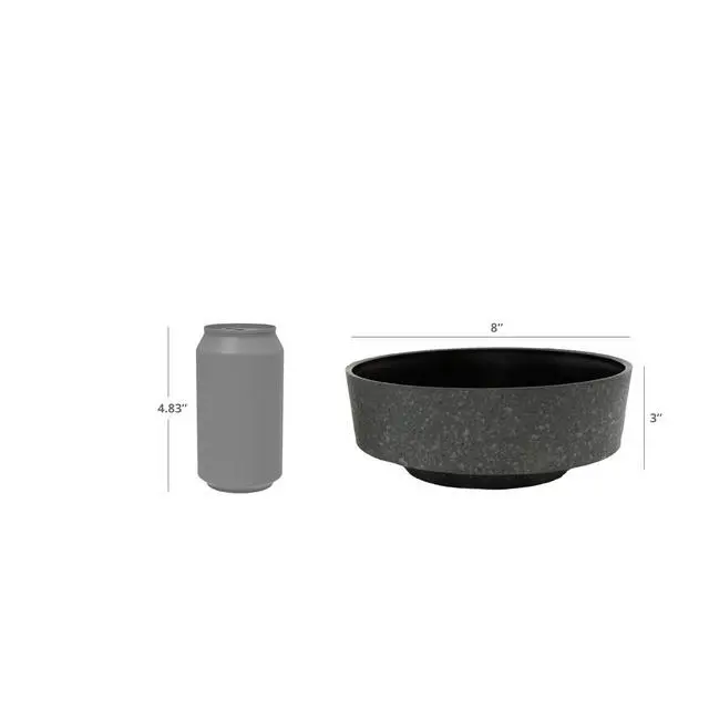 Alt view image 4 of 6 - 8 Inch Round Plastic Succulent Capri Bowl 8"x8"x3" in Faux Concrete Color with Copper Band | Decorative Plastic Indoor Flower & Succulent Planter Pot with Drain Plug Hole, Faux Concrete Finish