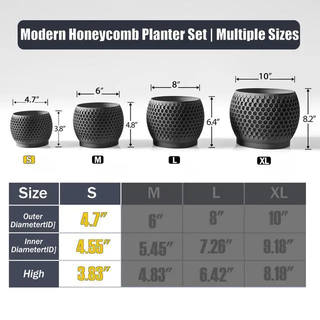 Alt view image 2 of 7 - Plant Pots, Modern 3D Printed Honeycomb Planters for Indoor Plants, 4.7 Inch Matte Black Decorative Flower Pot for Office Desktop, Bookshelf & Home Decor, Lightweight & Durable.