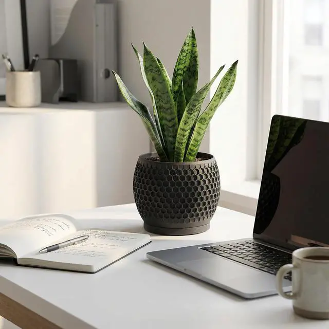 Alt view image 5 of 7 - Plant Pots, Modern 3D Printed Honeycomb Planters for Indoor Plants, 4.7 Inch Matte Black Decorative Flower Pot for Office Desktop, Bookshelf & Home Decor, Lightweight & Durable.