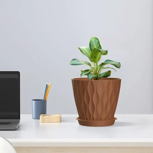 Alt view image 5 of 7 - 4 inch Small Plastic Nursery Pots, Seedling Pots, 5 Set Water Ripples Plant Pots for Indoor Plants, Flower Pots with Drainage Holes and Saucers, Seed Starter Pots for Succulent, Colorful