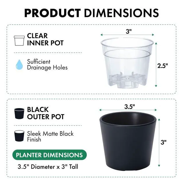 Alt view image 3 of 7 - 3.5 Inch Black Plastic Cachepot with Clear Nursery Pot, Decorative Lightweight Planter Cover with Transparent Inner Pot for Indoor Houseplants, Pack of 1, 24-A-E-1